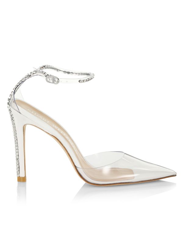 Stuart Weitzman Stuart Glam PVC Embellished Ankle-Strap Pumps